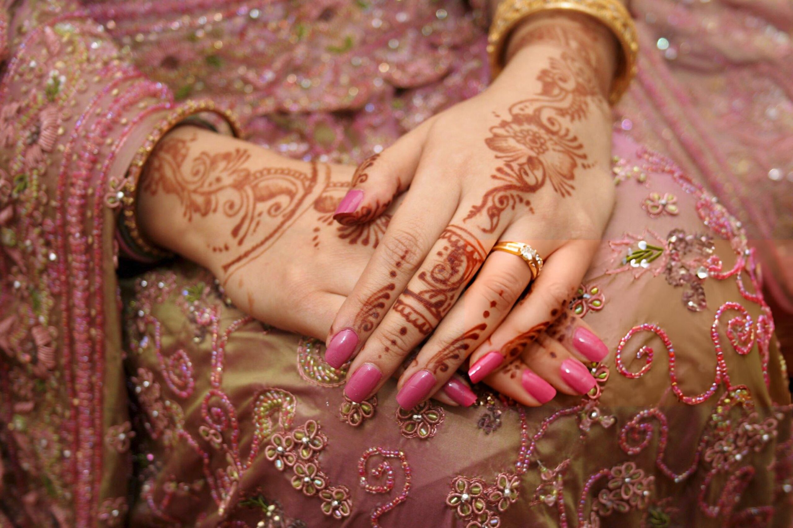 Girl Showing Her Bridal Mehndi
